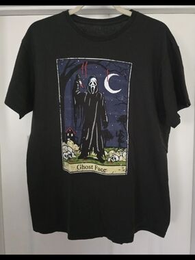 Spirit Black Ghost Face Graphic Tee with Night Scene
